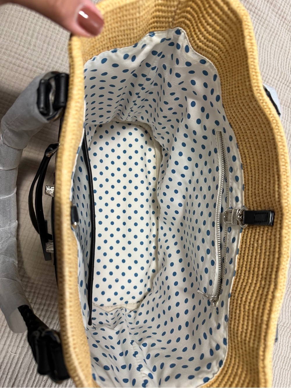 Straw Tote Bag with Black Trim - Fashion Women Bag - Picture 7 of 8